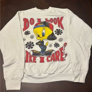 1996 Vintage Looney Tunes Tweety Bird Do I Look Like I Care Sweatshirt